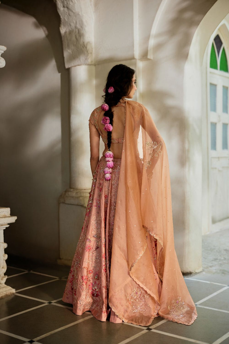 PH-2815 Orin Lehenga Set by Paulmi & Harsh in peach color for women Worldwide