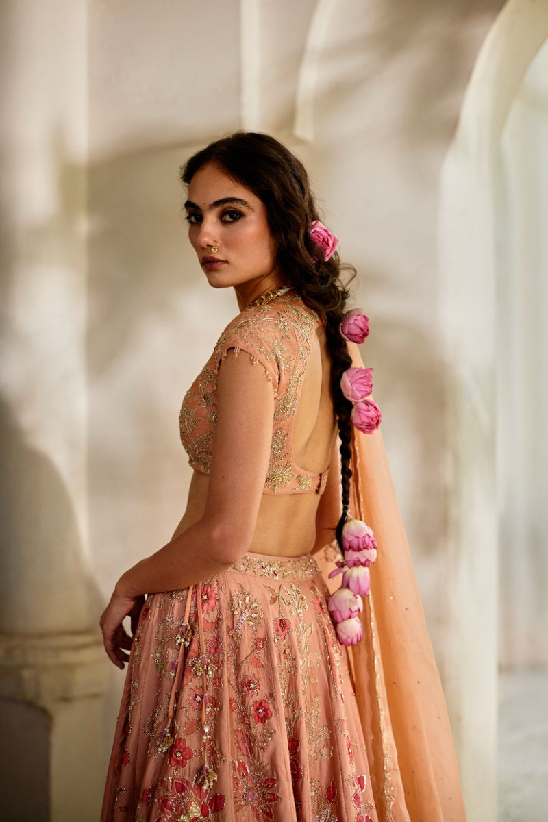 PH-2815 Orin Lehenga Set by Paulmi & Harsh in peach color for women Worldwide