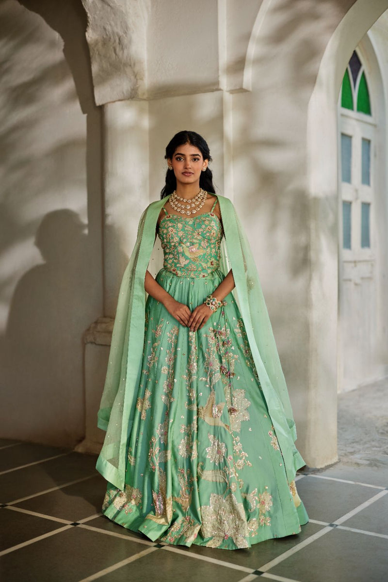 PH-2819 Heli Lehenga Set by Paulmi & Harsh in blue color for women Worldwide