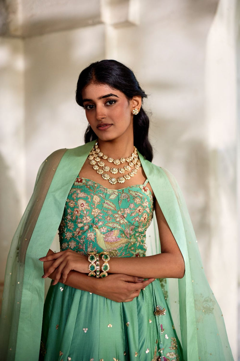 PH-2819 Heli Lehenga Set by Paulmi & Harsh in blue color for women Worldwide