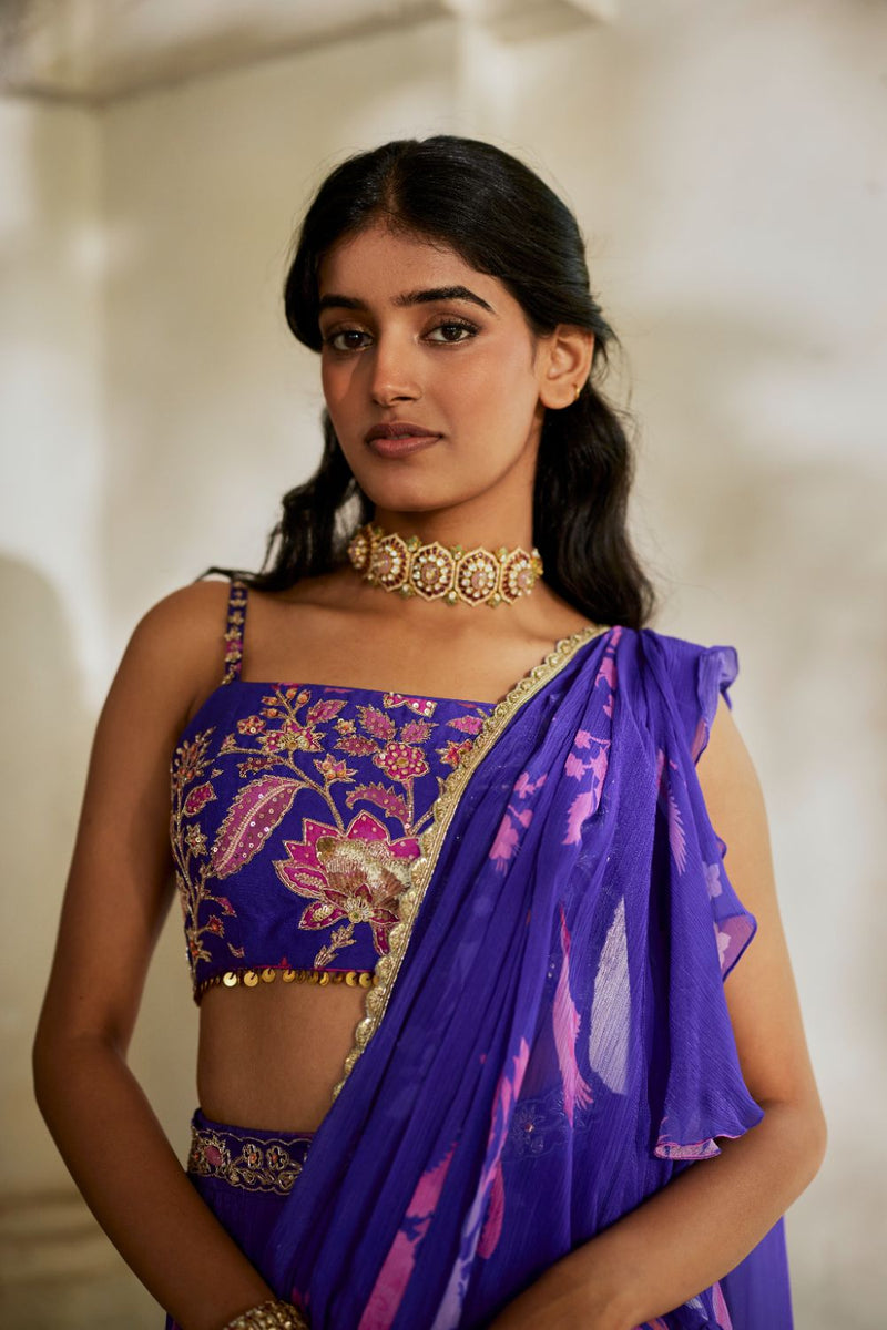 PH-2821 Opal Saree Set – Grape chiffon by Paulmi & Harsh for women Worldwide