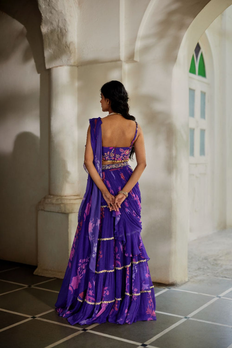 PH-2821 Opal Saree Set – Grape chiffon by Paulmi & Harsh for women Worldwide