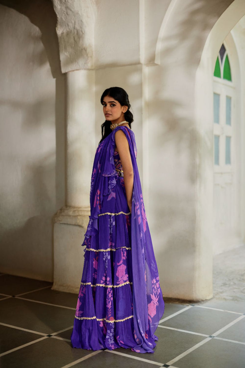 PH-2821 Opal Saree Set – Grape chiffon by Paulmi & Harsh for women Worldwide