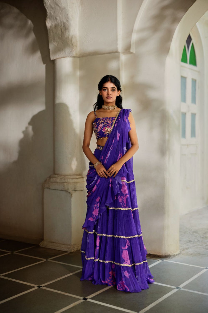 PH-2821 Opal Saree Set – Grape chiffon by Paulmi & Harsh for women Worldwide