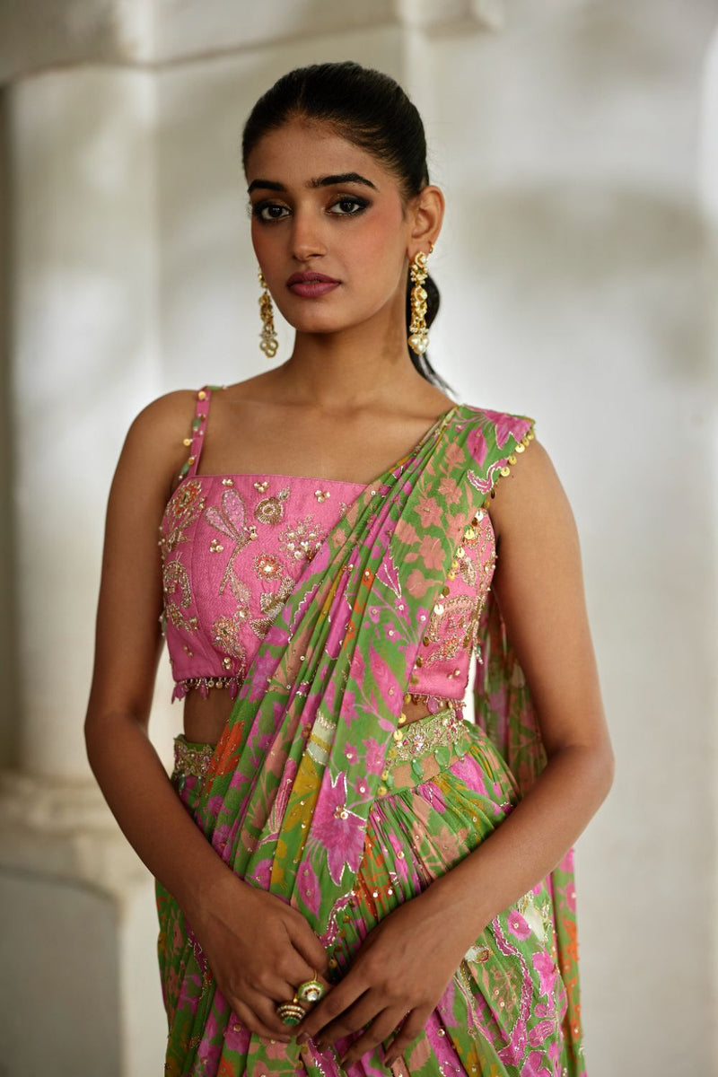 PH-2824 Tala Saree Set georgette by Paulmi & Harsh in green color for women Worldwide