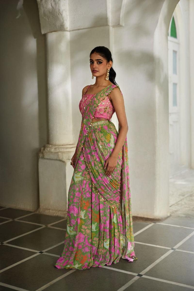 PH-2824 Tala Saree Set georgette by Paulmi & Harsh in green color for women Worldwide