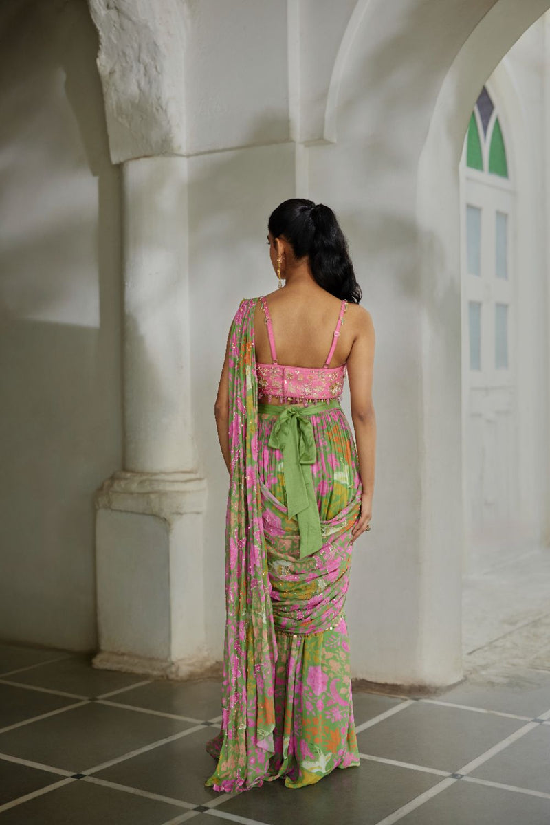 PH-2824 Tala Saree Set georgette by Paulmi & Harsh in green color for women Worldwide