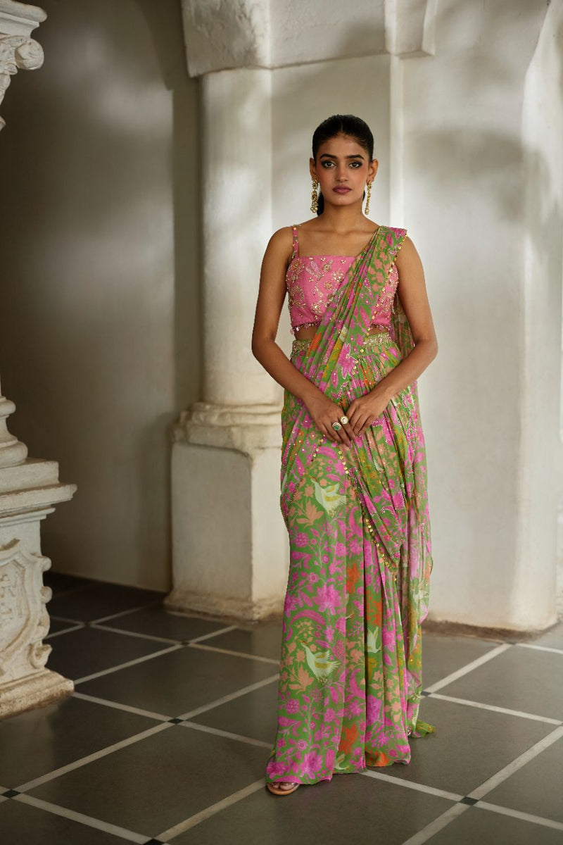 PH-2824 Tala Saree Set georgette by Paulmi & Harsh in green color for women Worldwide
