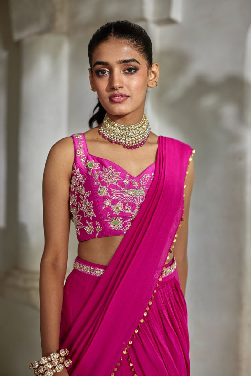 PH-2830 Elin Saree Set georgette by Paulmi & Harsh in pink color for women Worldwide