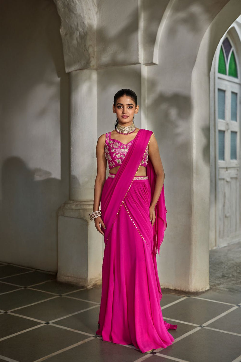 PH-2830 Elin Saree Set georgette by Paulmi & Harsh in pink color for women Worldwide