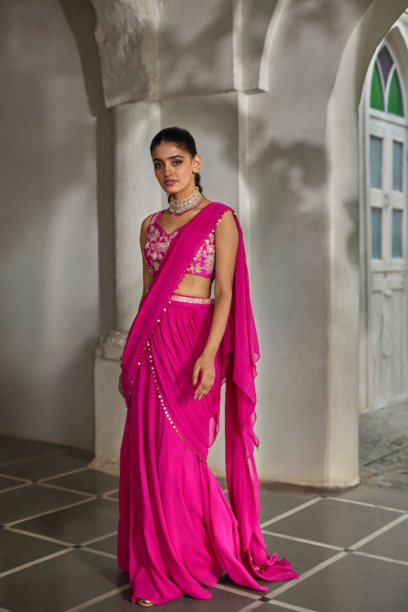 PH-2830 Elin Saree Set georgette by Paulmi & Harsh in pink color for women Worldwide
