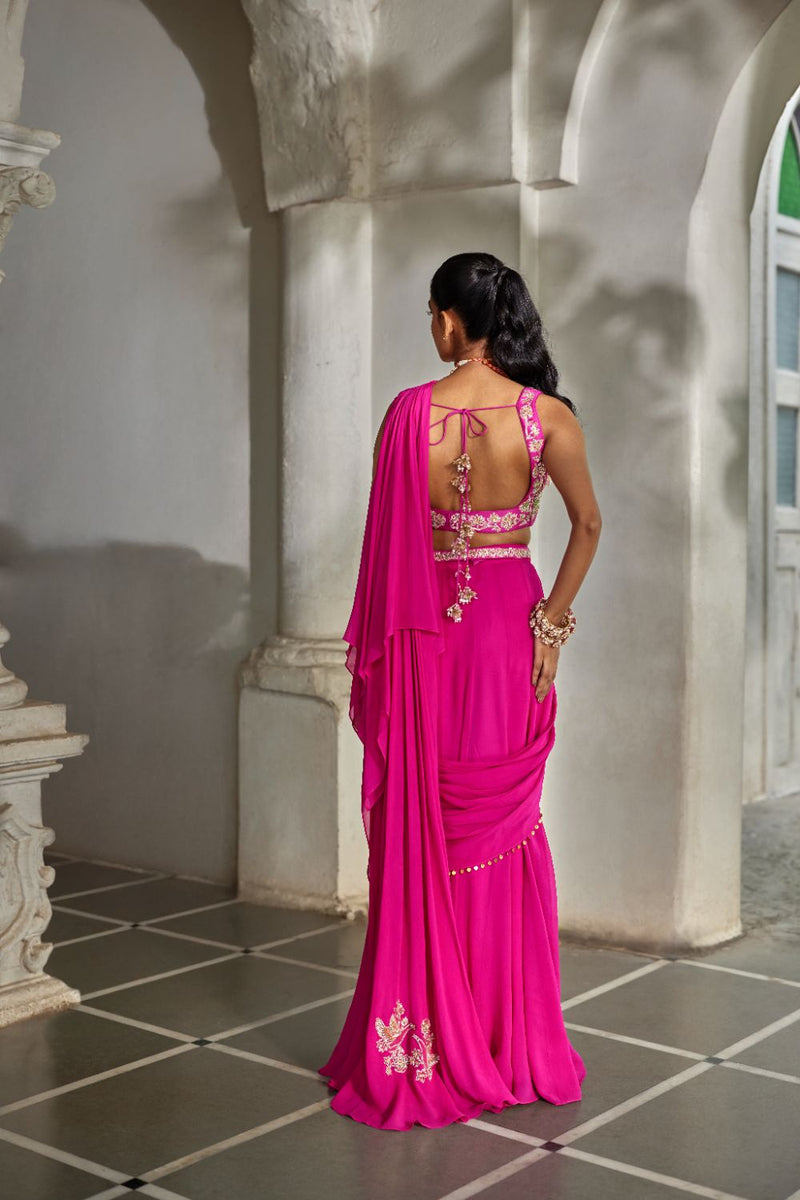 PH-2830 Elin Saree Set georgette by Paulmi & Harsh in pink color for women Worldwide