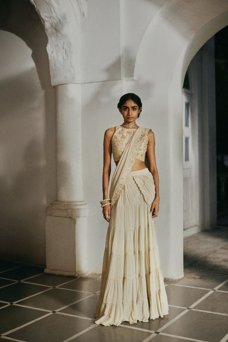 PH-2831 Eris Saree Set georgette by Paulmi & Harsh in ivory color for women Worldwide