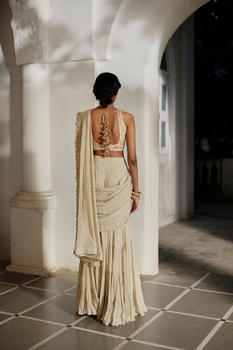 PH-2831 Eris Saree Set georgette by Paulmi & Harsh in ivory color for women Worldwide