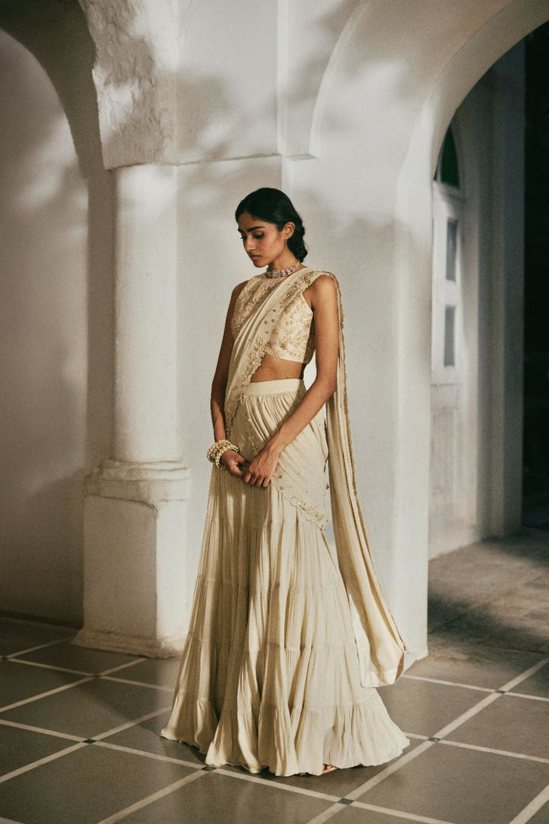PH-2831 Eris Saree Set georgette by Paulmi & Harsh in ivory color for women Worldwide