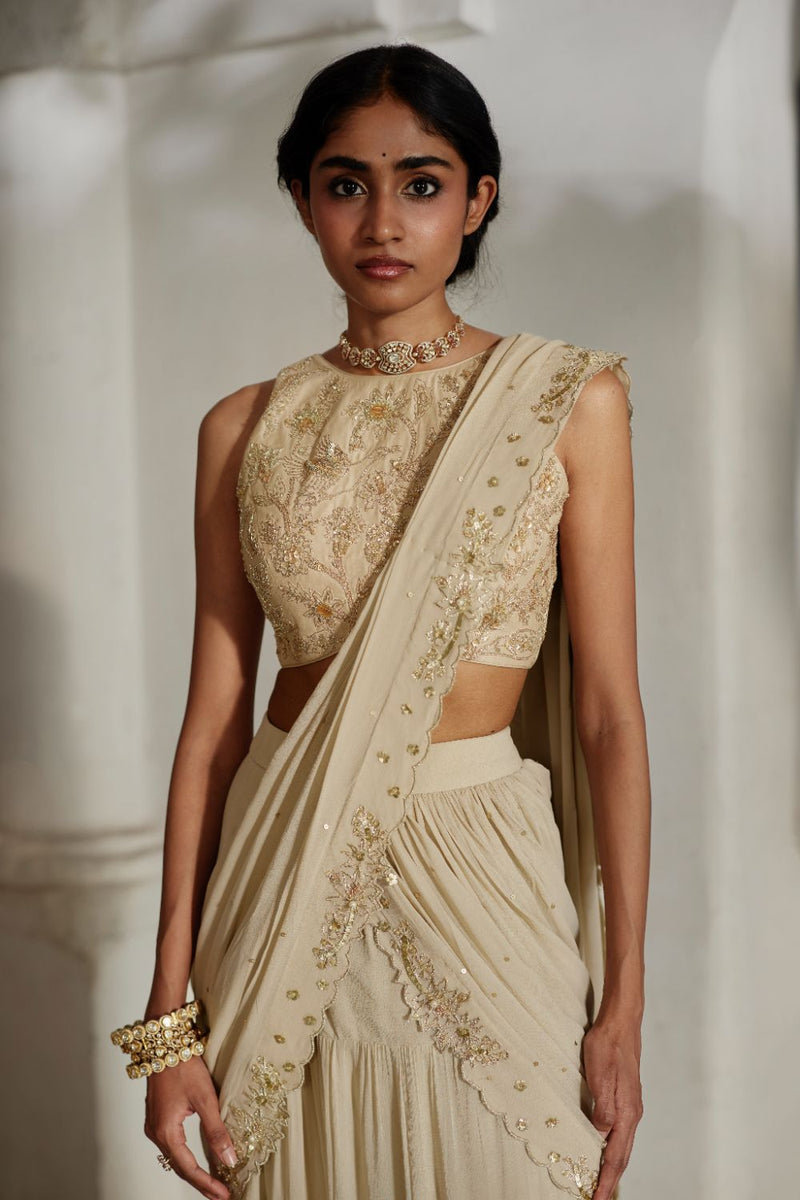 PH-2831 Eris Saree Set georgette by Paulmi & Harsh in ivory color for women Worldwide