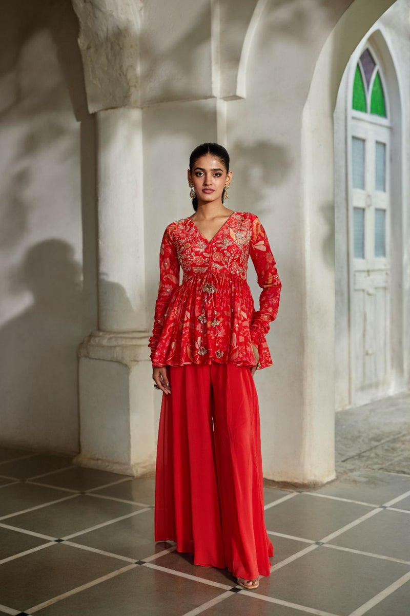 PH-2839 Noci Peplum Set by Paulmi & Harsh in red color for women Worldwide