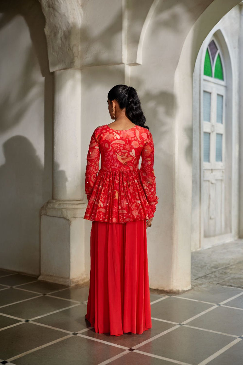 PH-2839 Noci Peplum Set by Paulmi & Harsh in red color for women Worldwide