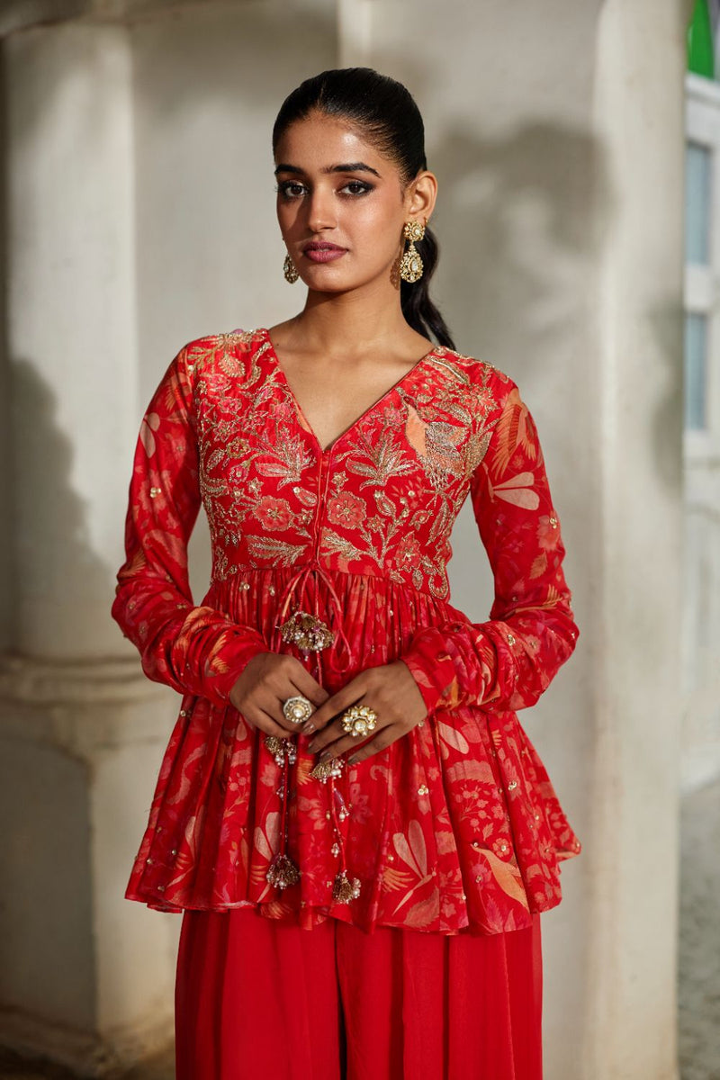 PH-2839 Noci Peplum Set by Paulmi & Harsh in red color for women Worldwide