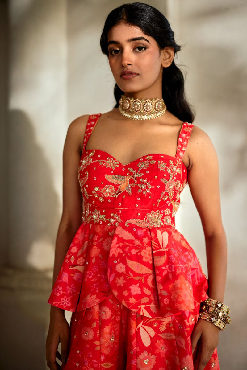 PH-2840 NYX Peplum Set by Paulmi & Harsh in red color for women Worldwide