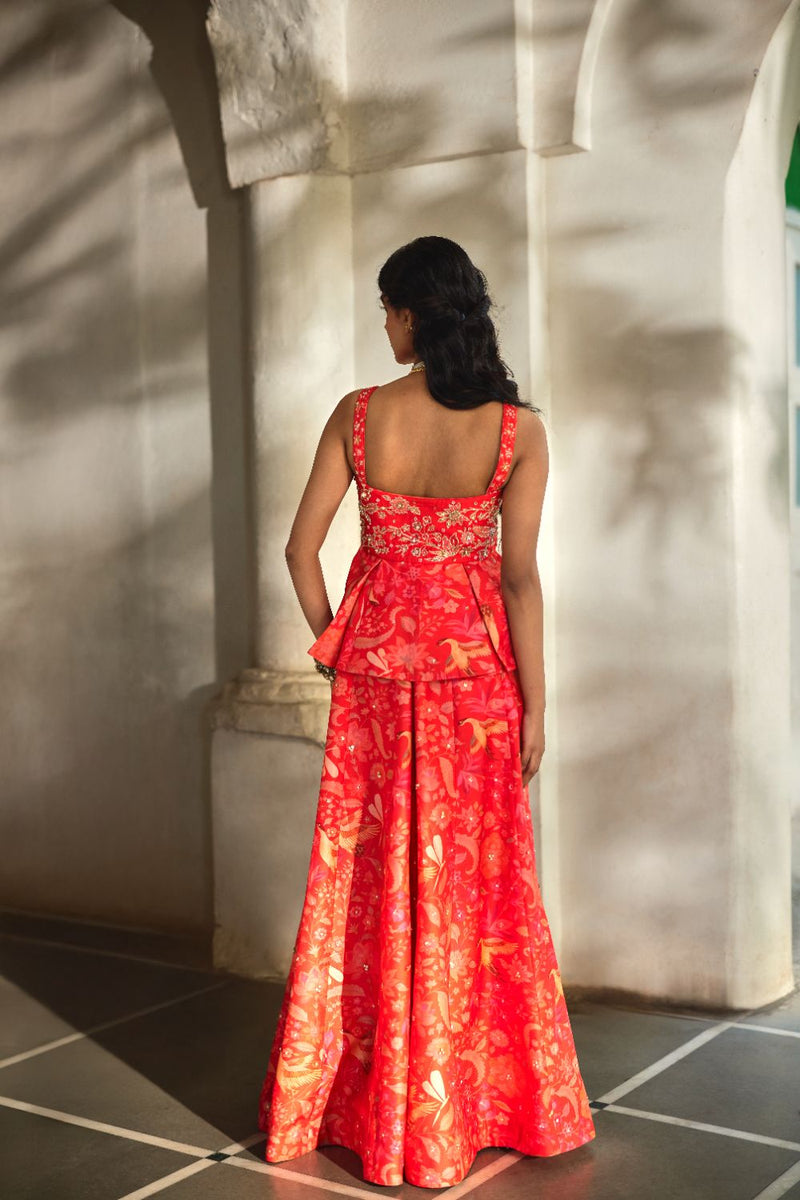 PH-2840 NYX Peplum Set by Paulmi & Harsh in red color for women Worldwide