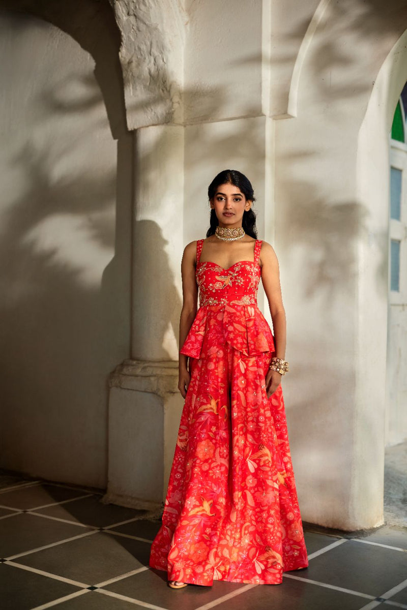 PH-2840 NYX Peplum Set by Paulmi & Harsh in red color for women Worldwide