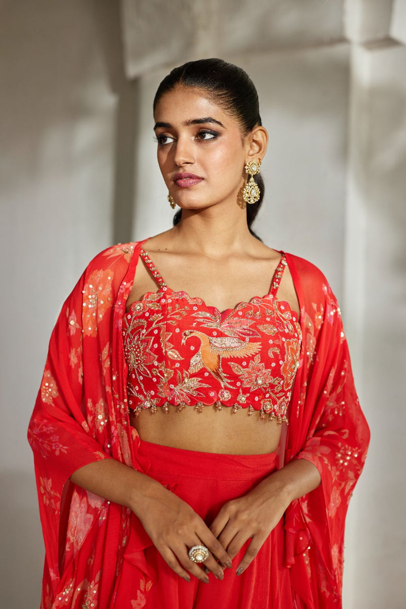PH-2853 Nunu Jacket Palazzo Set by Paulmi & Harsh in red color for women Worldwide