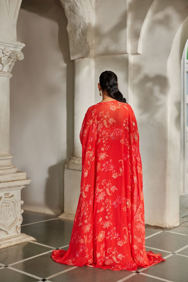 PH-2853 Nunu Jacket Palazzo Set by Paulmi & Harsh in red color for women Worldwide