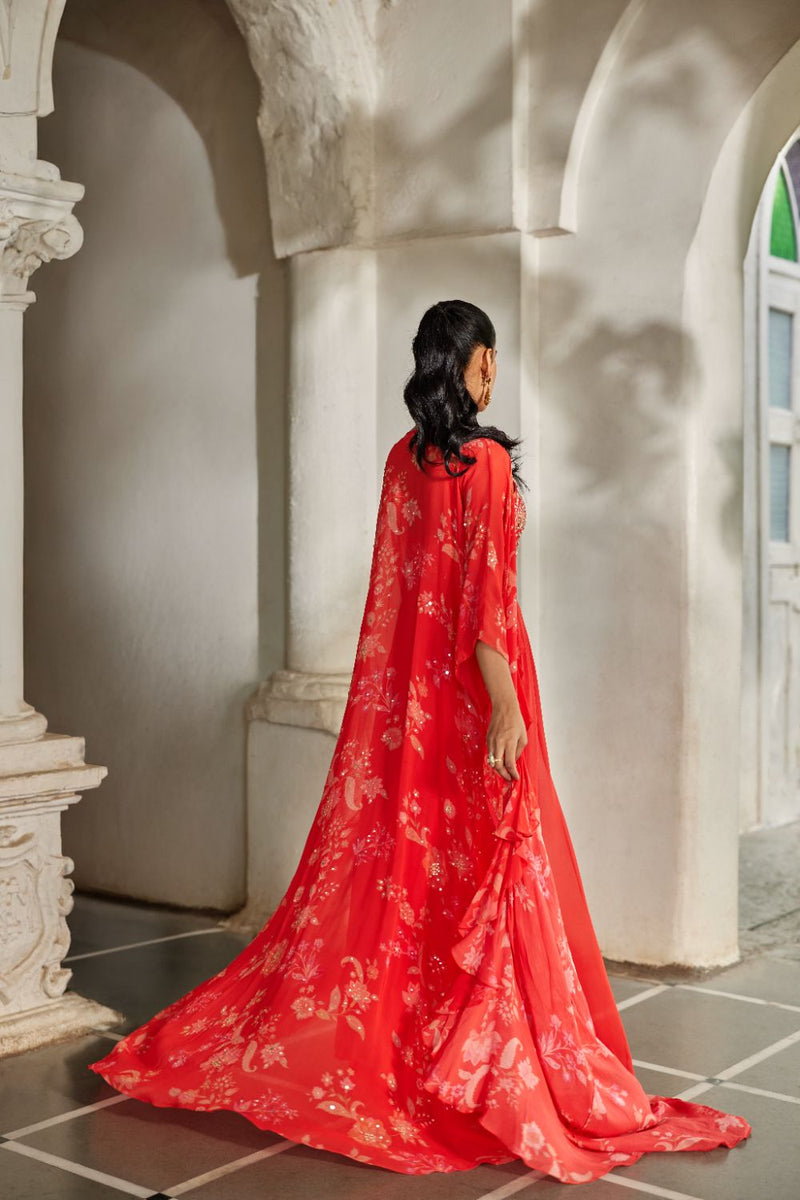 PH-2853 Nunu Jacket Palazzo Set by Paulmi & Harsh in red color for women Worldwide