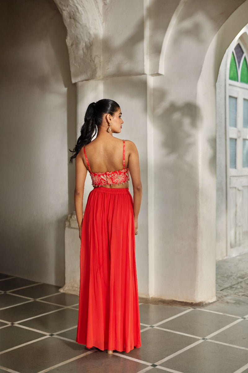 PH-2853 Nunu Jacket Palazzo Set by Paulmi & Harsh in red color for women Worldwide
