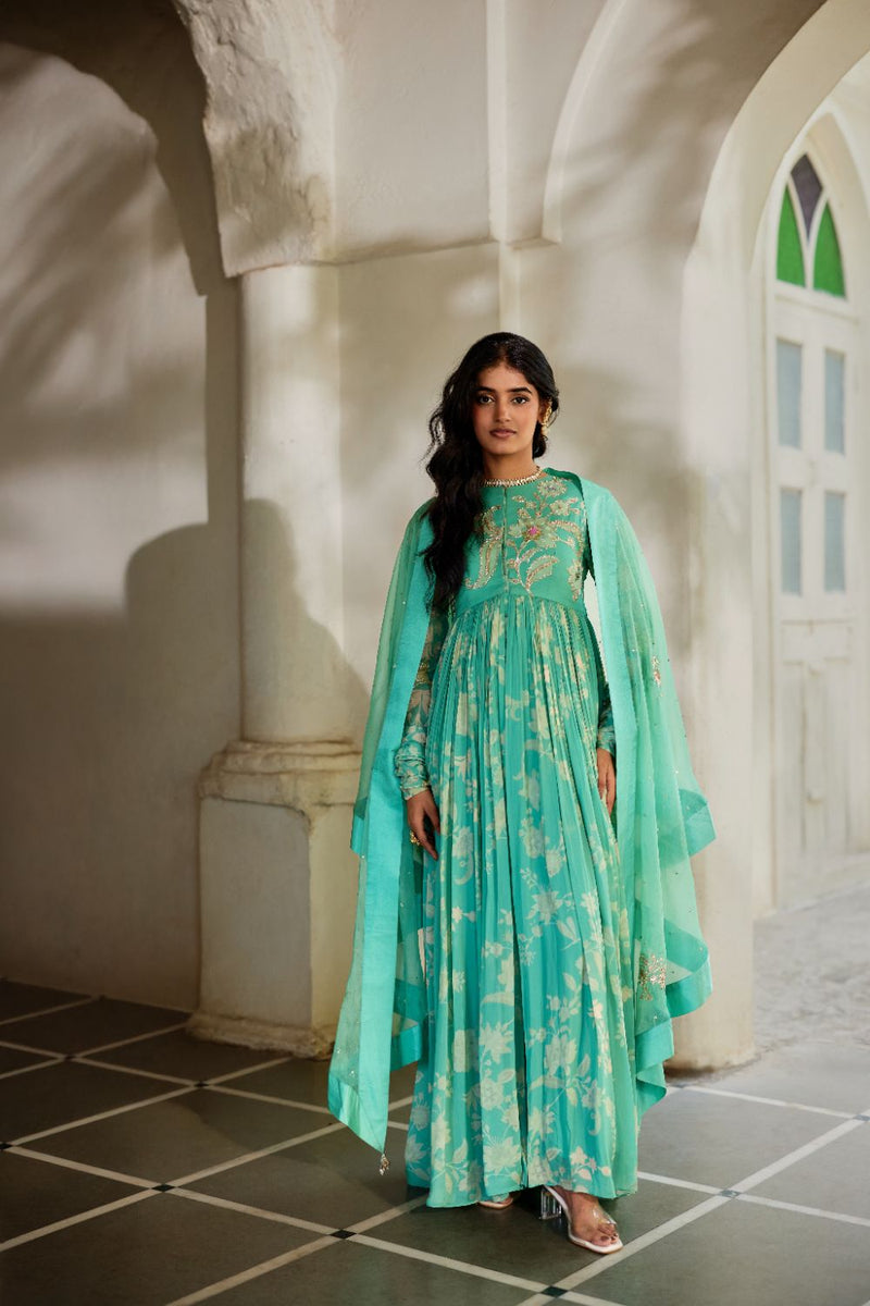 PH-2855 Moa Anarkali Set georgette by Paulmi & Harsh in blue color for women Worldwide