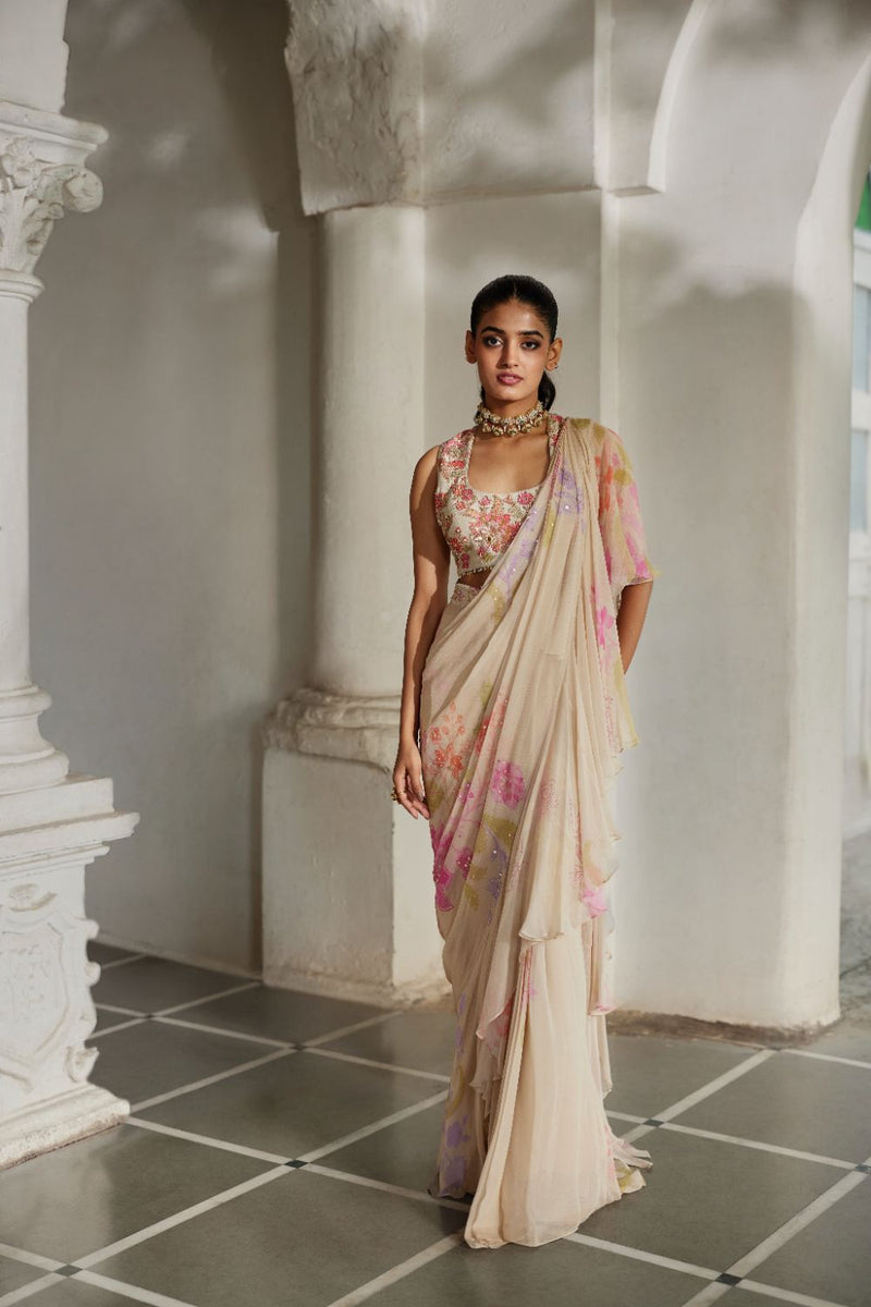 PH-2866 Ceres Saree Set chiffon by Paulmi & Harsh in ivory color for women Worldwide