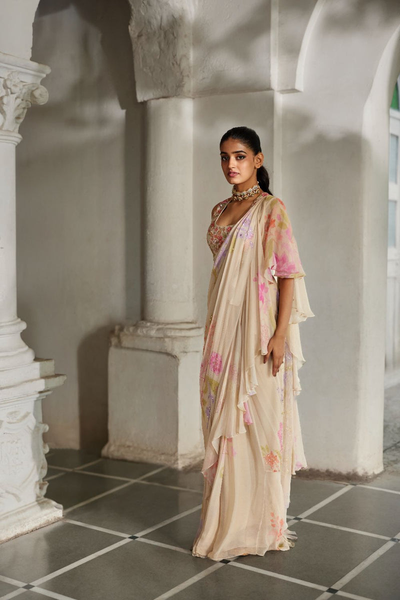 PH-2866 Ceres Saree Set chiffon by Paulmi & Harsh in ivory color for women Worldwide