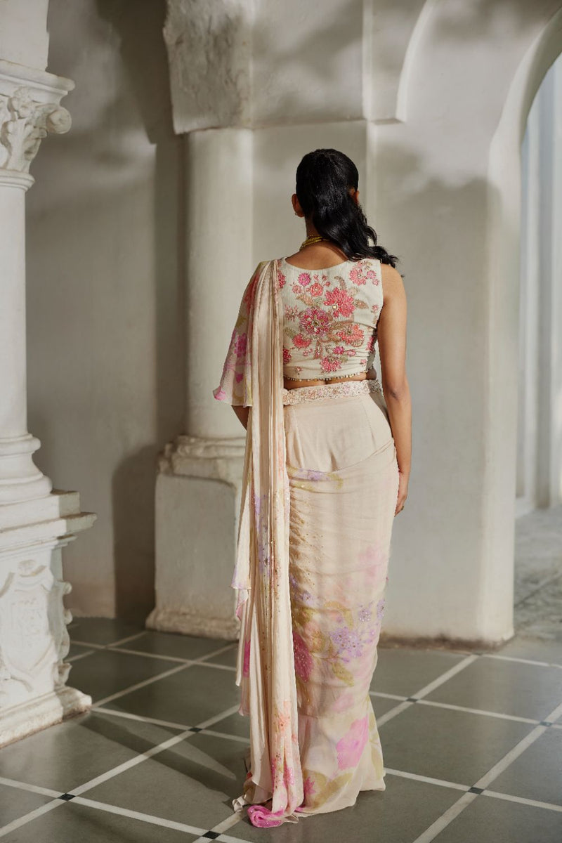 PH-2866 Ceres Saree Set chiffon by Paulmi & Harsh in ivory color for women Worldwide