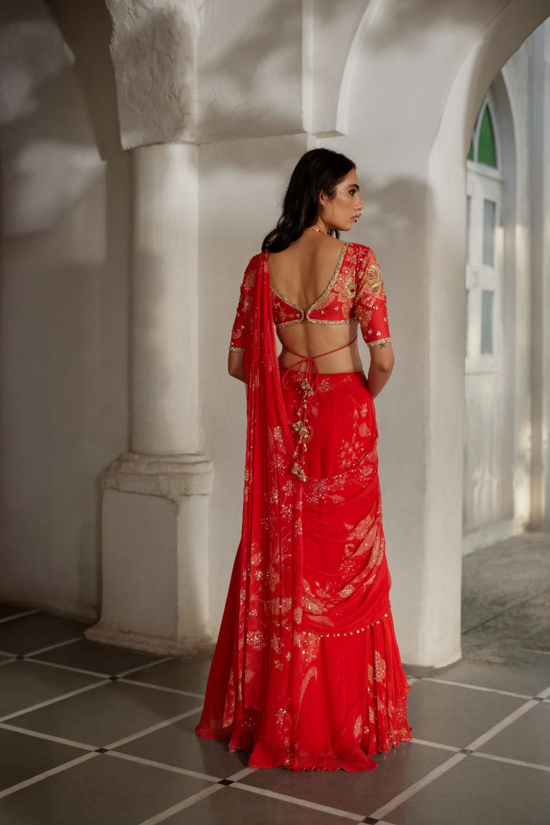 PH-2869 Lia Saree Set by Paulmi & Harsh in red color for women Worldwide