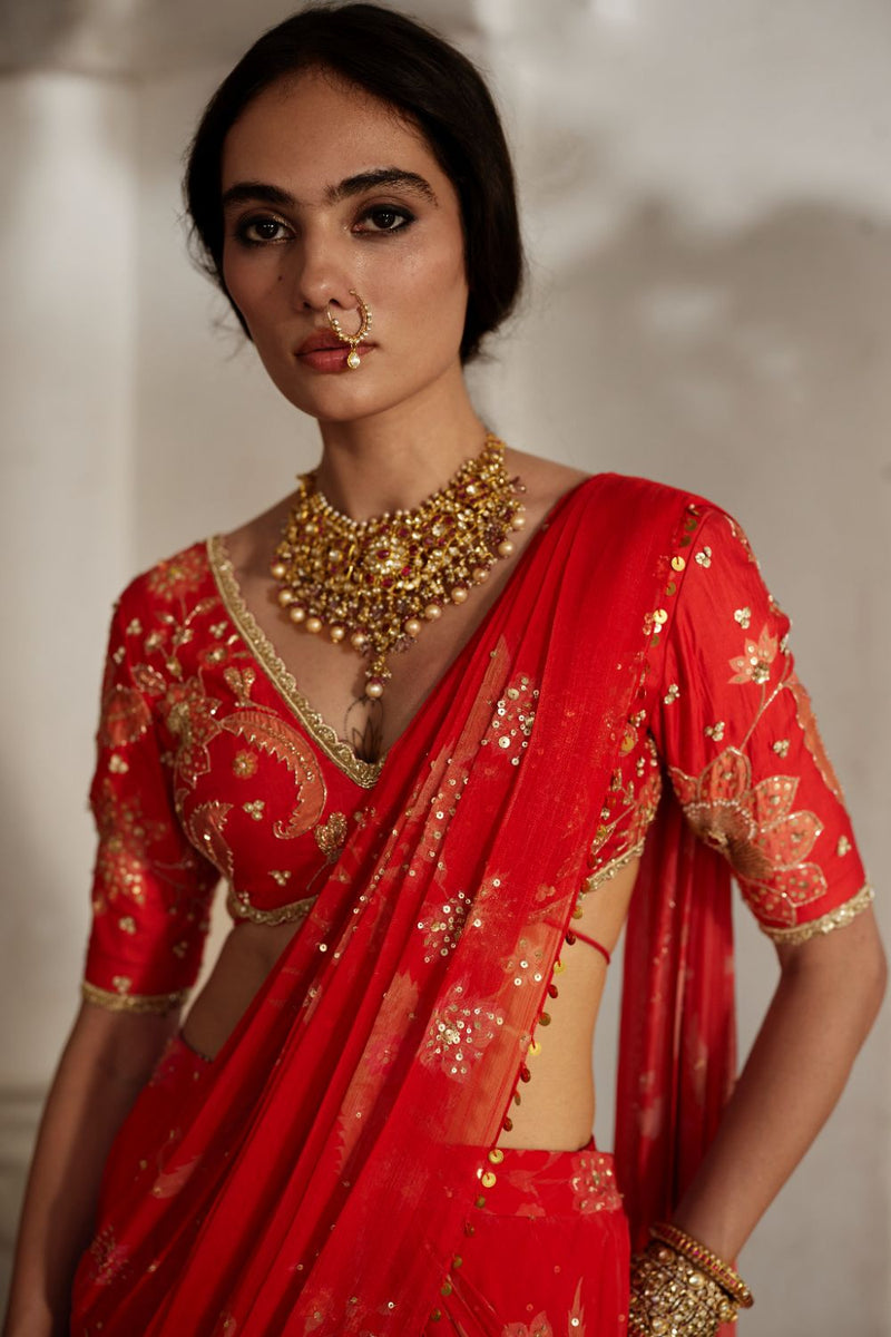 PH-2869 Lia Saree Set by Paulmi & Harsh in red color for women Worldwide