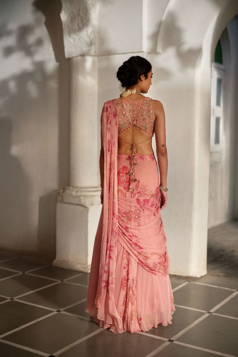 PH-2882 Kiri Saree Set chiffon by Paulmi & Harsh in pink color for women Worldwide