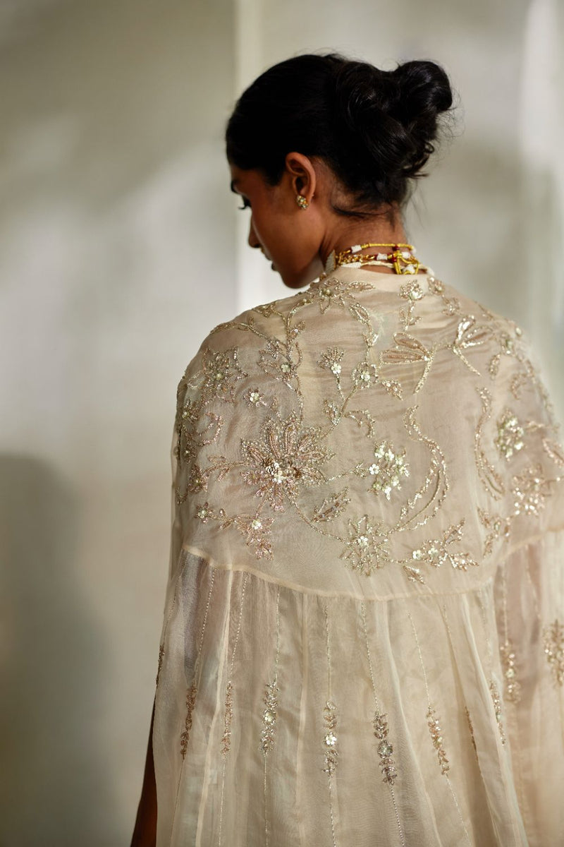 PH-3109 Lumi Cape Anarkali Set by Paulmi & Harsh in ivory color for women Worldwide