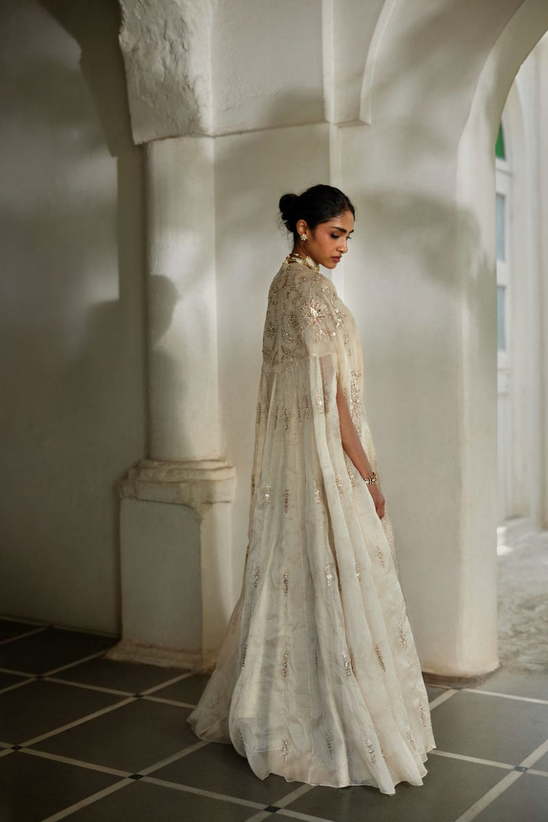 PH-3109 Lumi Cape Anarkali Set by Paulmi & Harsh in ivory color for women Worldwide