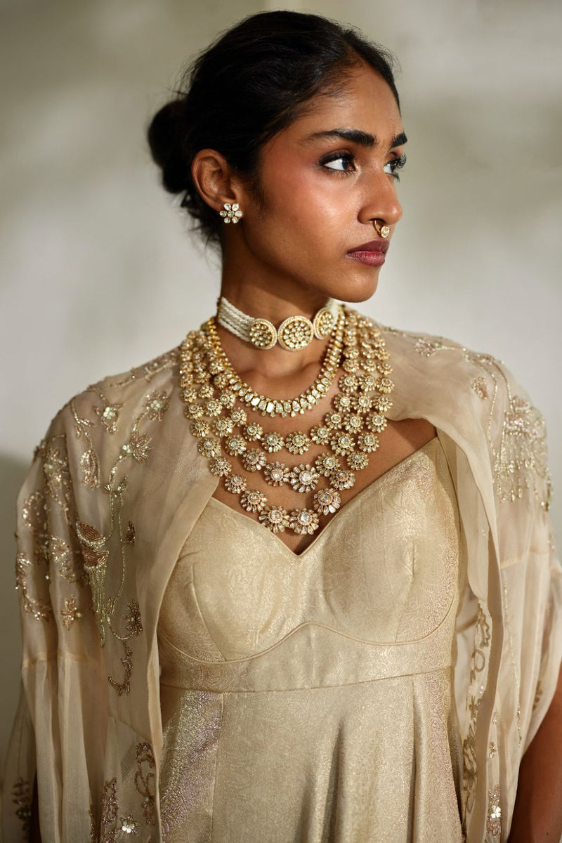 PH-3109 Lumi Cape Anarkali Set by Paulmi & Harsh in ivory color for women Worldwide