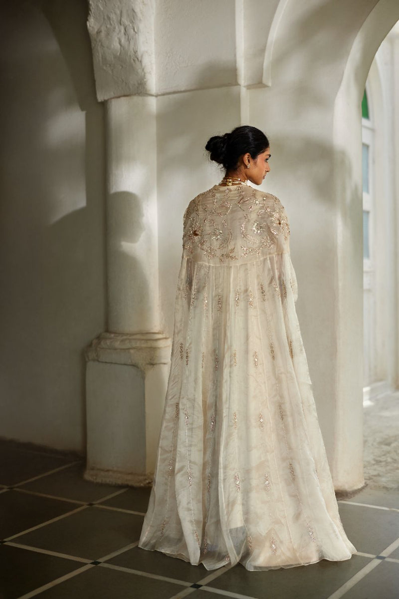 PH-3109 Lumi Cape Anarkali Set by Paulmi & Harsh in ivory color for women Worldwide