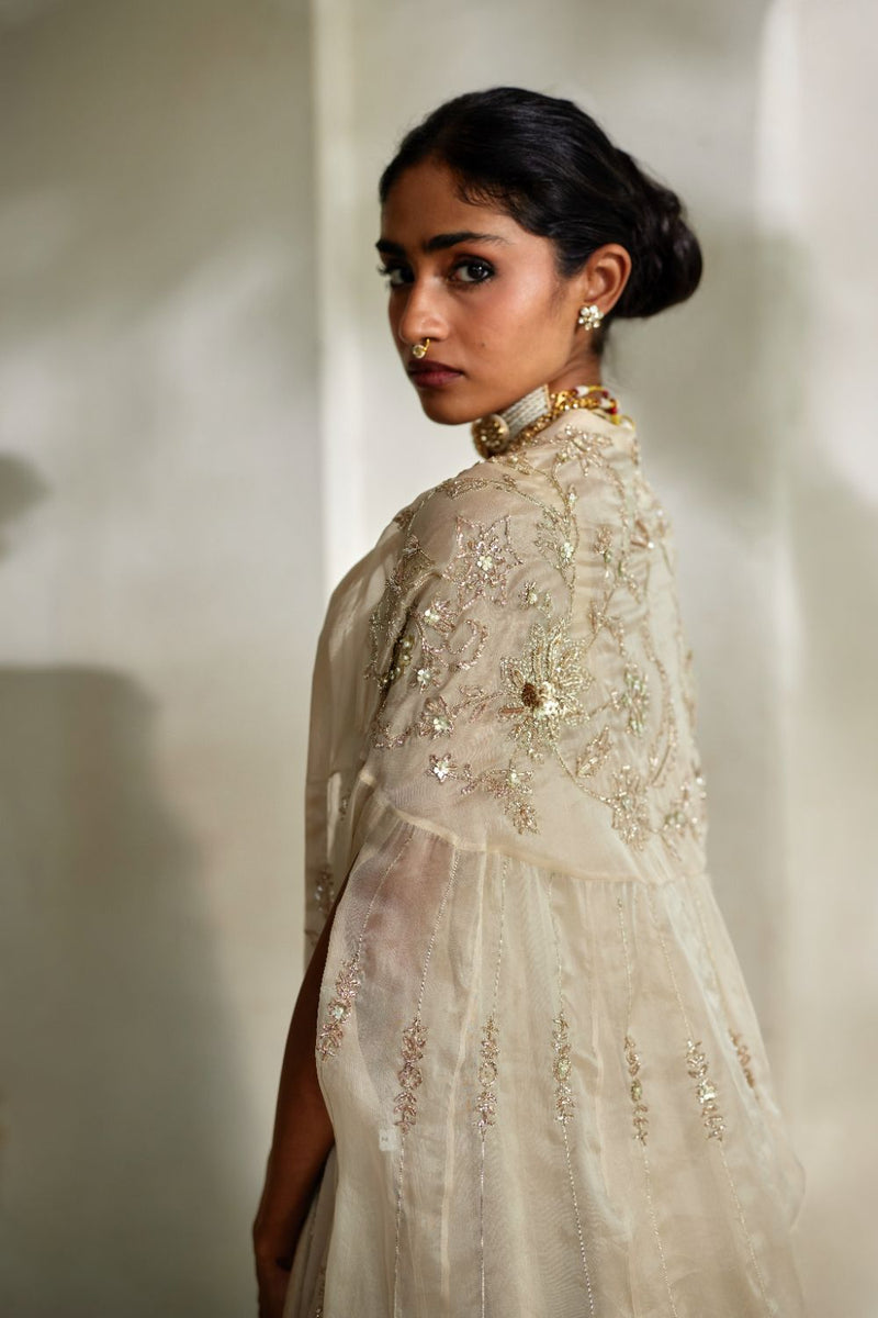 PH-3109 Lumi Cape Anarkali Set by Paulmi & Harsh in ivory color for women Worldwide
