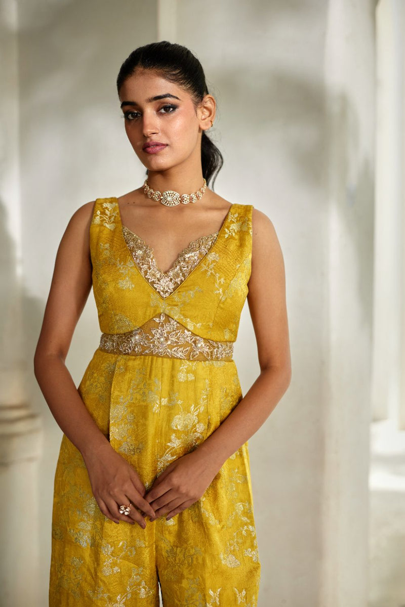 PH-3110 Miri Jumpsuit by Paulmi & Harsh in yellow color for women Worldwide