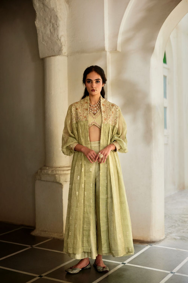 PH-3114 Solene Palazzo Jacket Set by Paulmi & Harsh in green color for women Worldwide