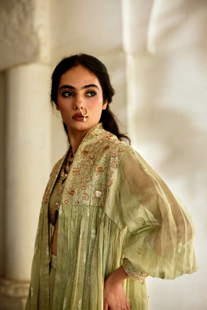 PH-3114 Solene Palazzo Jacket Set by Paulmi & Harsh in green color for women Worldwide