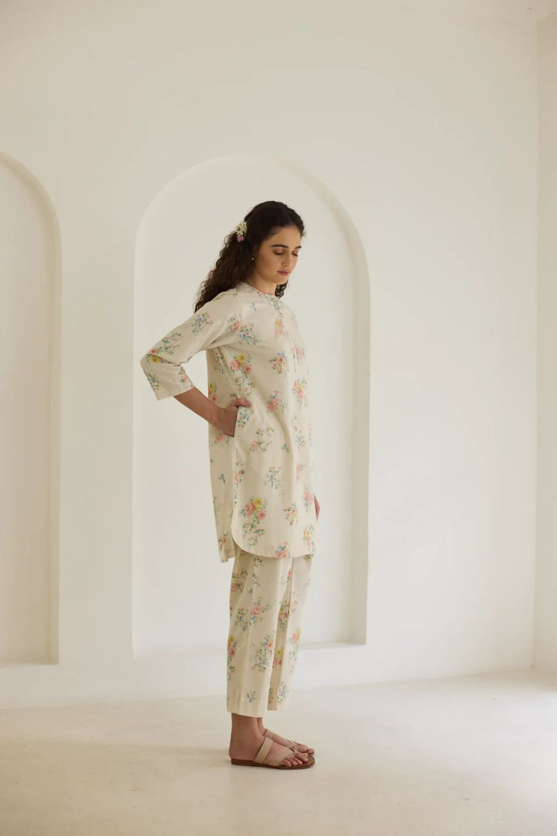 Holly Short Kurta Set cotton by Nadiya Paar in white color for women Worldwide