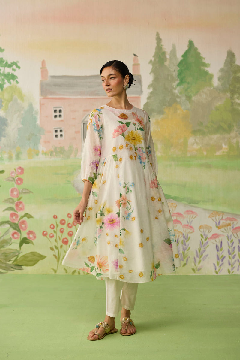 Golden Hour Off-white Long Kurta Set Khadi Silk silk co-ord set by Nadiya Paar in off white for women Worldwide