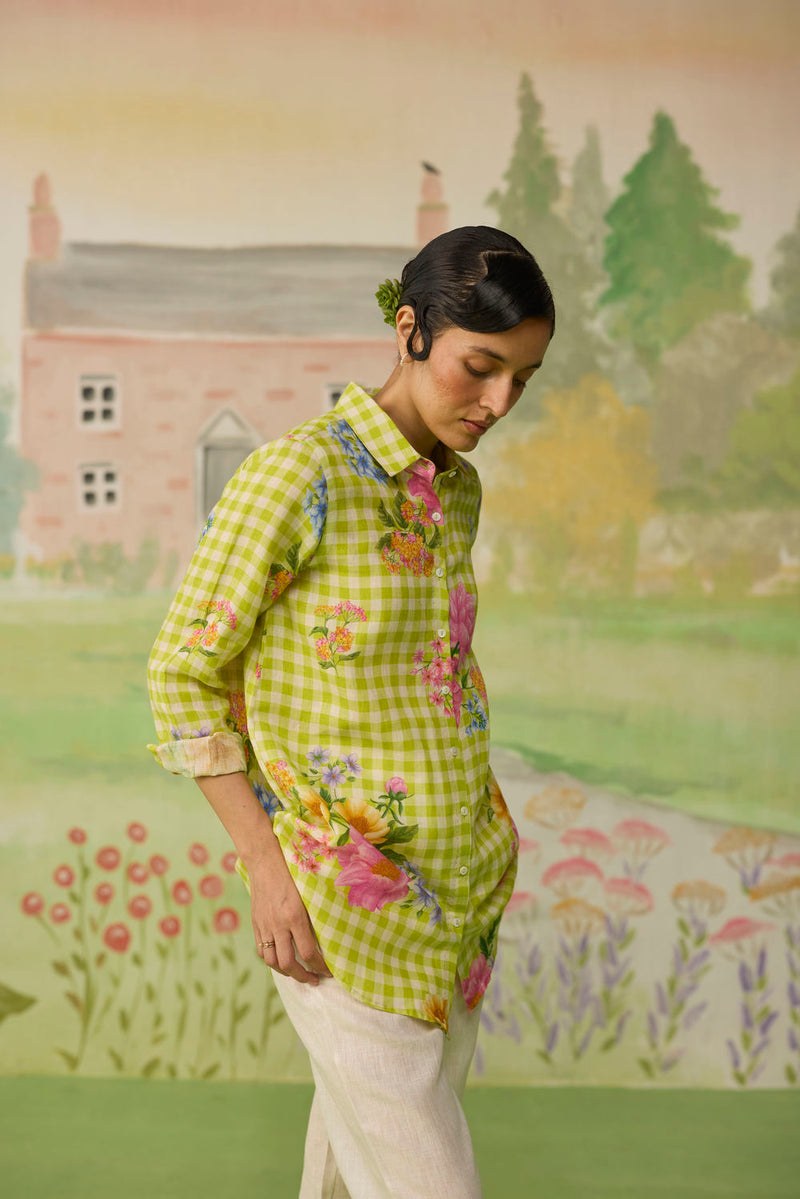 Nice Day Linen Shirt Lime Green linen top/shirt by Nadiya Paar in green for women Worldwide