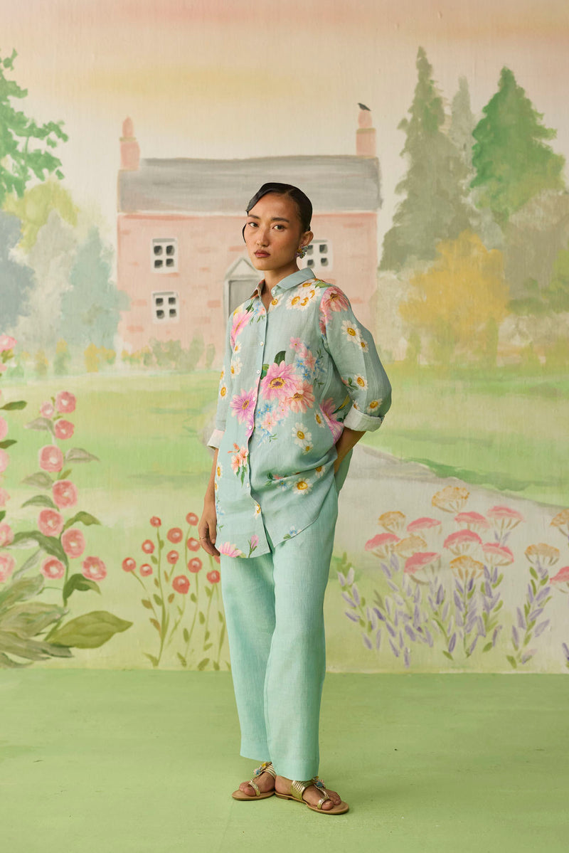 Nice Day Linen Co-ord Set Aqua Blue linen co-ord set by Nadiya Paar in blue for women Worldwide