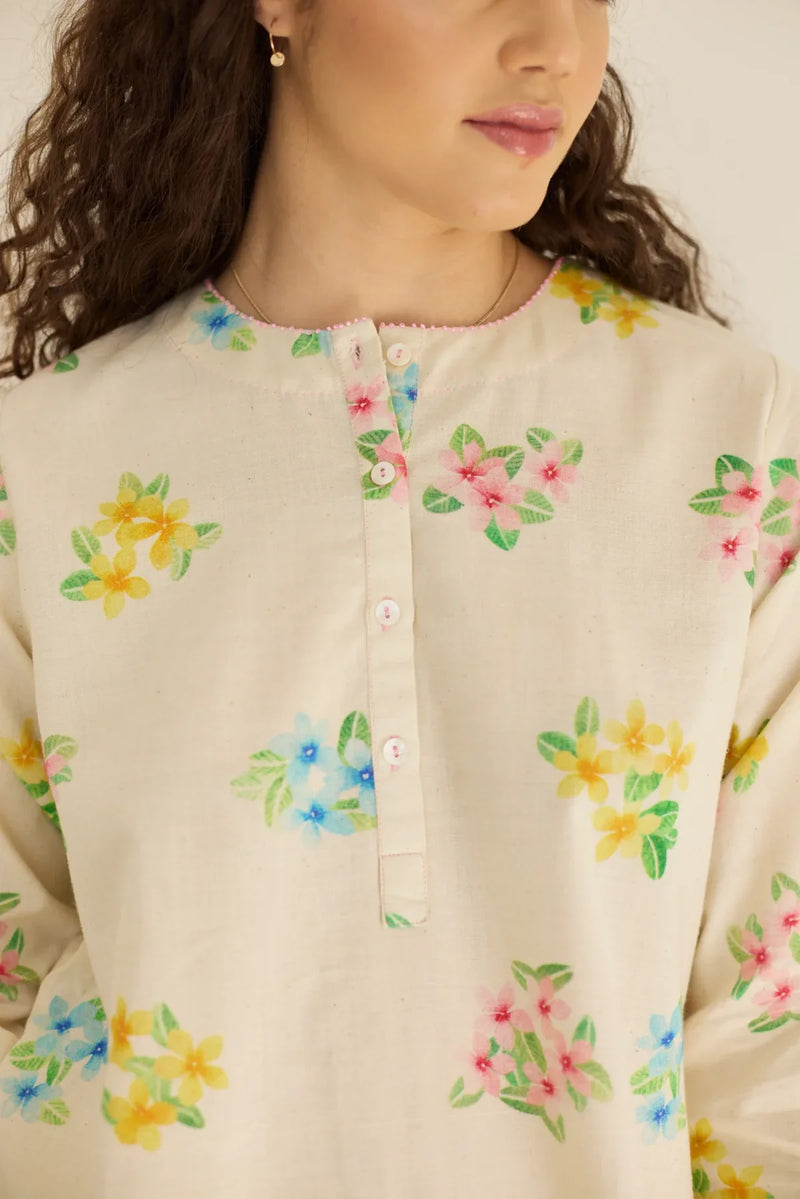 Periwinkle Short Kurta Set cotton by Nadiya Paar in white color for women Worldwide